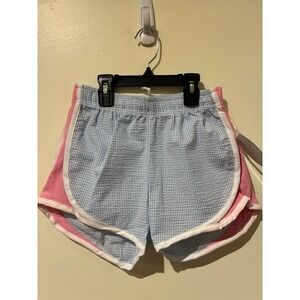 Color Works Girls Blue Seersucker Gingham Dolphin Shorts Pink Size 10 NWT